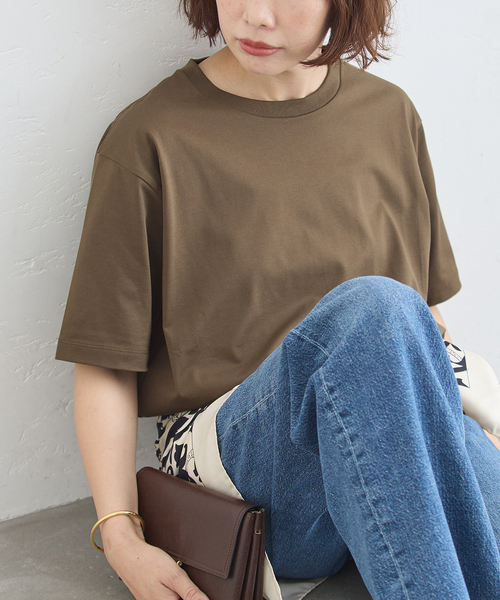 journal standard L'essage(ジャーナルスタンダードレサージュ)の「47/2スーピマコンパクトTシャツ(Tシャツ/カットソー・レディース・ホワイト/オリーブ/グレー・FREE)」の3枚目の写真