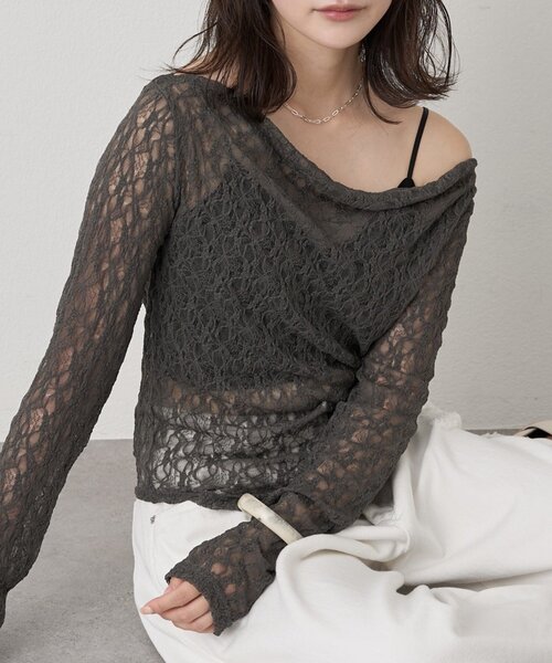 mline（エムライン）の「[mline]オフショル ドレープトップス（Tシャツ/カットソー・レディース・アイボリー/チャコールグレー・FREE）」の19枚目の写真