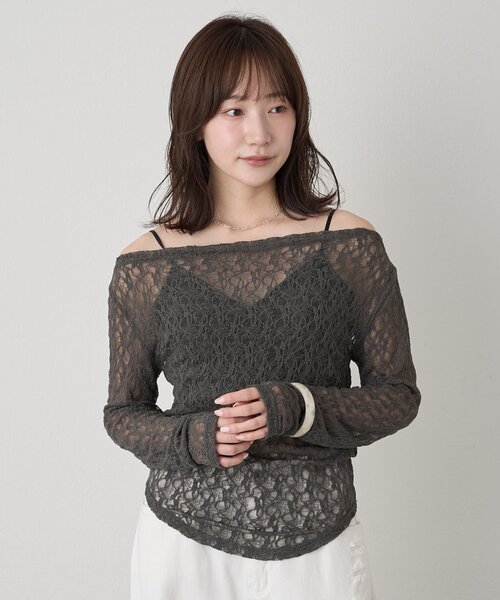 mline（エムライン）の「[mline]オフショル ドレープトップス（Tシャツ/カットソー・レディース・アイボリー/チャコールグレー・FREE）」の21枚目の写真