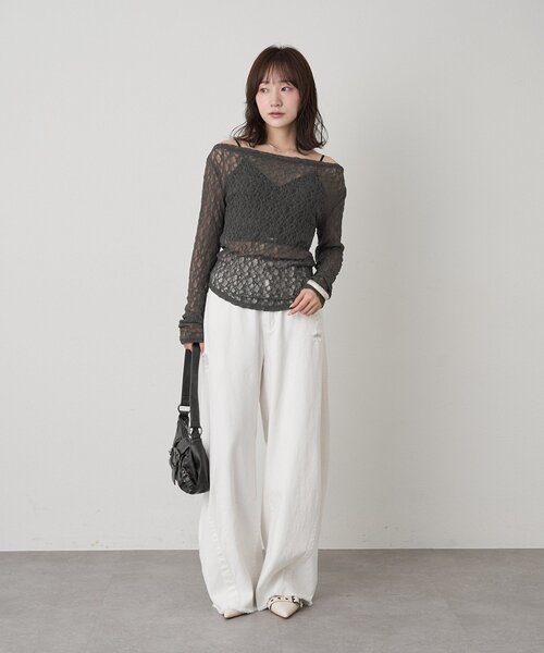 mline（エムライン）の「[mline]オフショル ドレープトップス（Tシャツ/カットソー・レディース・アイボリー/チャコールグレー・FREE）」の15枚目の写真