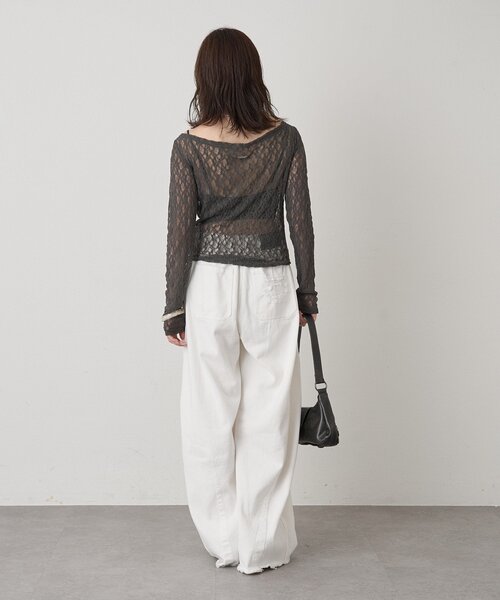 mline（エムライン）の「[mline]オフショル ドレープトップス（Tシャツ/カットソー・レディース・アイボリー/チャコールグレー・FREE）」の10枚目の写真