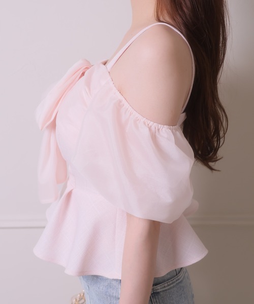 LIPSERVICE（リップサービス）の「リボンオフショルペプラムトップス（Tシャツ/カットソー・レディース・ブラウン/ブラック/ピンク/アイボリー・FREE）」の16枚目の写真