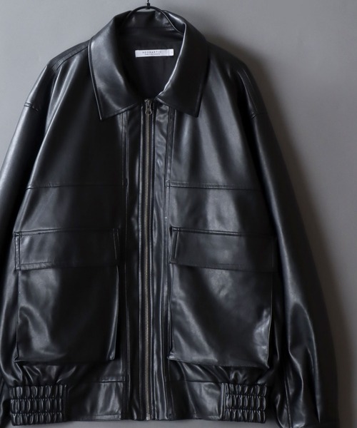 SITRY(シトリー)の「Synthetic Leather A-2 Jacket/フェイクレザー オーバーサイズ A-2フライトジャケット ブルゾン(ブルゾン・メンズ・ブラック・M/L/LL)」の1枚目の写真