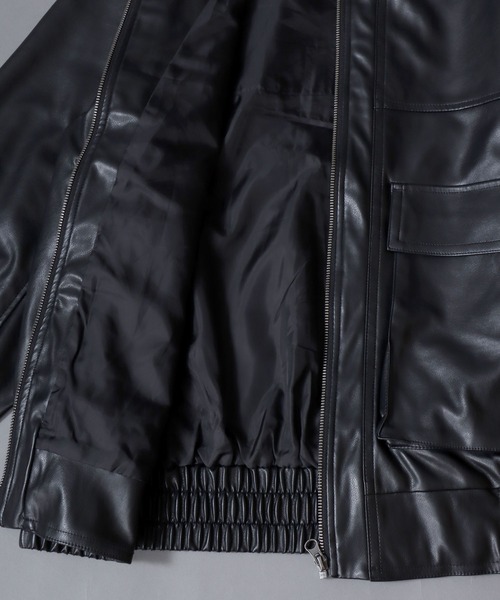 SITRY(シトリー)の「Synthetic Leather A-2 Jacket/フェイクレザー オーバーサイズ A-2フライトジャケット ブルゾン(ブルゾン・メンズ・ブラック・M/L/LL)」の9枚目の写真