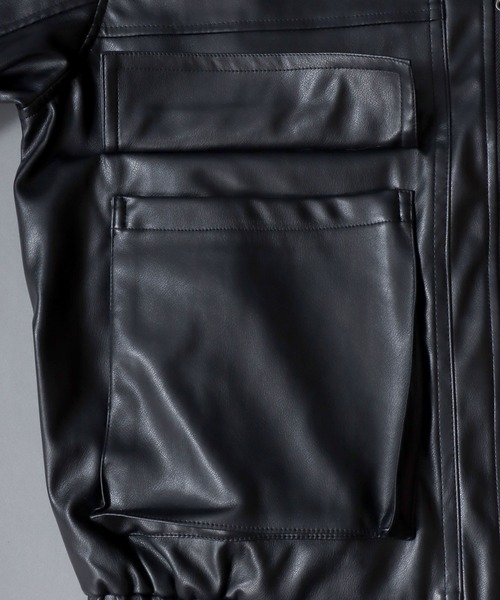 SITRY(シトリー)の「Synthetic Leather A-2 Jacket/フェイクレザー オーバーサイズ A-2フライトジャケット ブルゾン(ブルゾン・メンズ・ブラック・M/L/LL)」の6枚目の写真