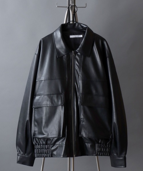 SITRY(シトリー)の「Synthetic Leather A-2 Jacket/フェイクレザー オーバーサイズ A-2フライトジャケット ブルゾン(ブルゾン・メンズ・ブラック・M/L/LL)」の13枚目の写真