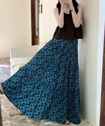 おしゃれスタ（オシャレスタ）の「マキシ丈・柄プリントフレアスカート（サロペット/オーバーオール）」