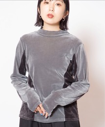 フロッキーハイネック切替長袖Tシャツ