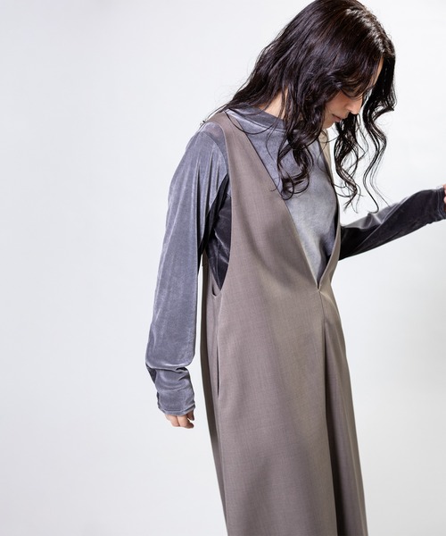 OSMOSIS(オズモーシス)の「フロッキーハイネック切替長袖Tシャツ(Tシャツ/カットソー・レディース・ブラウン/グレー/ブラック・ONE SIZE)」の7枚目の写真