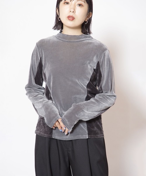 OSMOSIS(オズモーシス)の「フロッキーハイネック切替長袖Tシャツ(Tシャツ/カットソー・レディース・ブラウン/グレー/ブラック・ONE SIZE)」の14枚目の写真