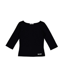 クラシック ボートネック 3/4スリーブ Tシャツ - ブラック