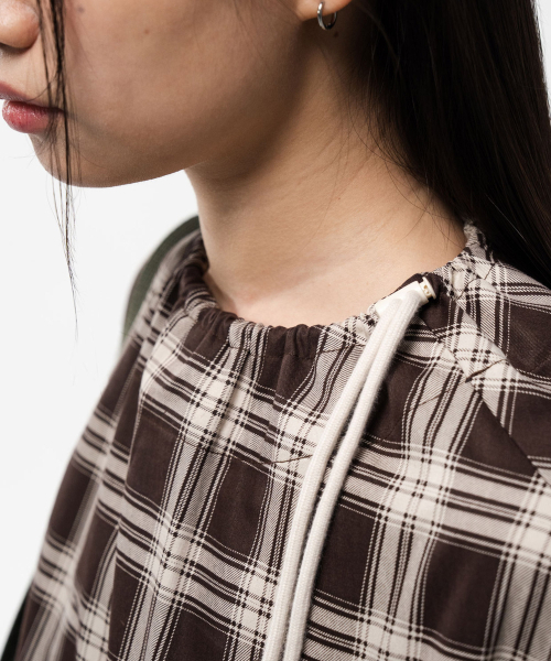 SAFARISPOT（サファリスポット）の「1/2 ラグランチェックストリングシャツ（ブラウン）（Tシャツ/カットソー・レディース・その他・1）」の3枚目の写真