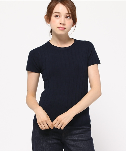 SLY(スライ)の「WIDE RIB HG 半袖TOPS-S(ニット/セーター・レディース・ネイビー/イエロー系その他/ブラック/ホワイト/ワインレッド・1/2)」の4枚目の写真