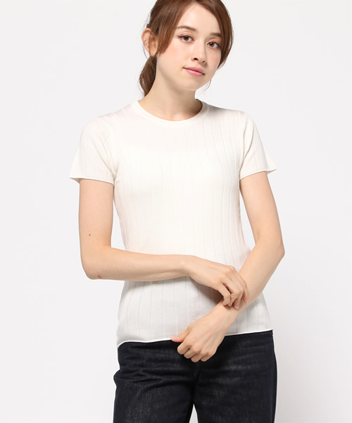 SLY(スライ)の「WIDE RIB HG 半袖TOPS-S(ニット/セーター・レディース・ネイビー/イエロー系その他/ブラック/ホワイト/ワインレッド・1/2)」の2枚目の写真