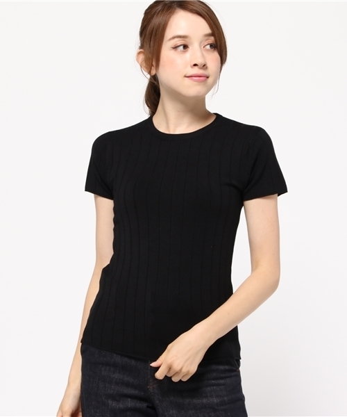 SLY(スライ)の「WIDE RIB HG 半袖TOPS-S(ニット/セーター・レディース・ネイビー/イエロー系その他/ブラック/ホワイト/ワインレッド・1/2)」の3枚目の写真