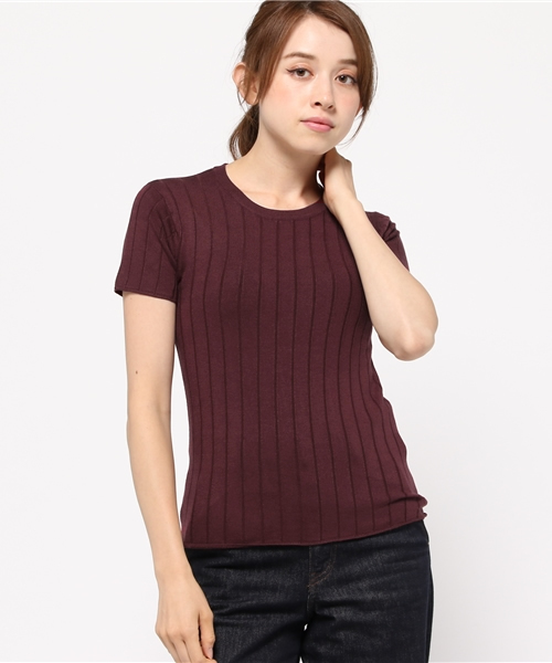 SLY(スライ)の「WIDE RIB HG 半袖TOPS-S(ニット/セーター・レディース・ネイビー/イエロー系その他/ブラック/ホワイト/ワインレッド・1/2)」の5枚目の写真