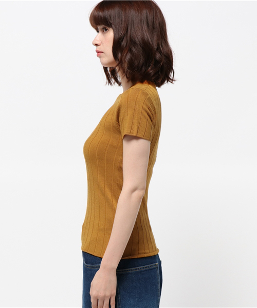 SLY(スライ)の「WIDE RIB HG 半袖TOPS-S(ニット/セーター・レディース・ネイビー/イエロー系その他/ブラック/ホワイト/ワインレッド・1/2)」の7枚目の写真