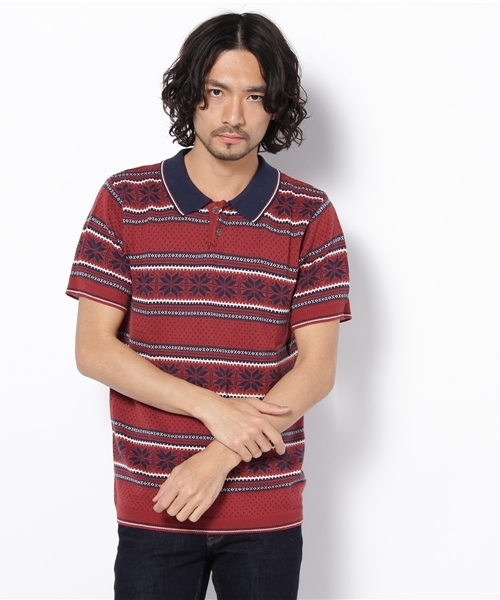 WEGO（ウィゴー）の「ジャガードニットSSポロシャツ（ポロシャツ・メンズ・ワイン/ネイビー・MEDIUM/LARGE）」の2枚目の写真