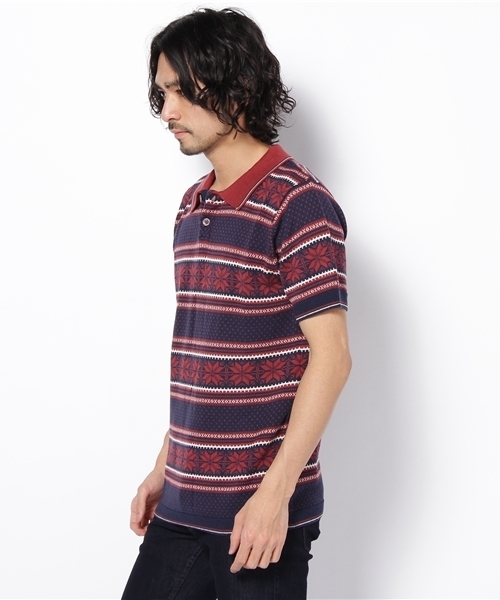 WEGO（ウィゴー）の「ジャガードニットSSポロシャツ（ポロシャツ・メンズ・ワイン/ネイビー・MEDIUM/LARGE）」の3枚目の写真