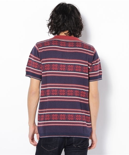 WEGO（ウィゴー）の「ジャガードニットSSポロシャツ（ポロシャツ・メンズ・ワイン/ネイビー・MEDIUM/LARGE）」の4枚目の写真