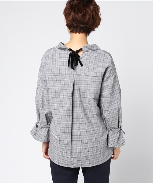 VENCEEXCHANGE（ヴァンスエクスチェンジ）の「グレンチェックバックリボンブラウス              （シャツ/ブラウス・レディース・グレー/ブラウン・MEDIUM）」の5枚目の写真