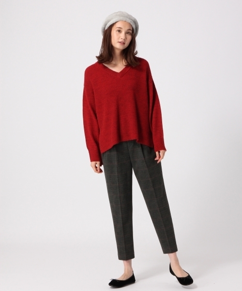 GLOBAL WORK（グローバルワーク）の「7ゲージイタリアアゼVネックプルオーバー/758005（ニット/セーター・レディース・ダークブラウン/ホワイト/レッド/ブルー/ダークグレー・SMALL/LARGE/MEDIUM）」の15枚目の写真