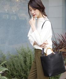 coen | フェイクレザーバンブー2WAYトートバッグ(ブラック ⇒ WEB限定カラー）(トートバッグ)