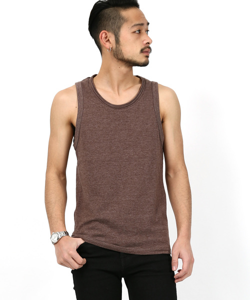 Rocky Monroe（ロッキーモンロー）の「ツインロールネックタンクトップ（タンクトップ・メンズ・レッド/ブラウン/チャコール/マスタード/ターコイズブルー/オートミール/ピンク/カーキ/ネイビー/杢グレー・L/M/XL）」の4枚目の写真