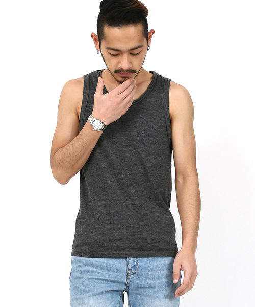 Rocky Monroe（ロッキーモンロー）の「ツインロールネックタンクトップ（タンクトップ・メンズ・レッド/ブラウン/チャコール/マスタード/ターコイズブルー/オートミール/ピンク/カーキ/ネイビー/杢グレー・L/M/XL）」の3枚目の写真