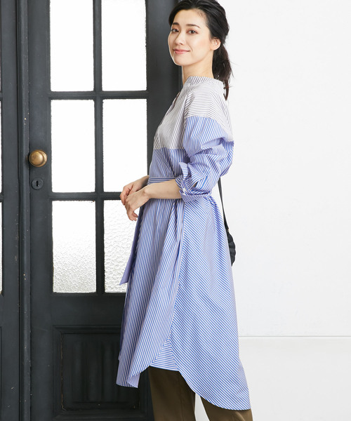 RIVE DROITE（リヴドロワ）の「ブロッキングストライプシャツワンピース（ワンピース・レディース・ブルー・FREE）」の7枚目の写真
