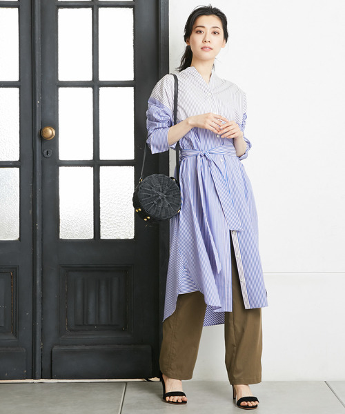 RIVE DROITE（リヴドロワ）の「ブロッキングストライプシャツワンピース（ワンピース・レディース・ブルー・FREE）」の4枚目の写真