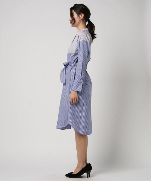 RIVE DROITE（リヴドロワ）の「ブロッキングストライプシャツワンピース（ワンピース・レディース・ブルー・FREE）」の3枚目の写真