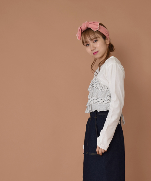 w closet（ダブルクローゼット）の「ドット柄ティアードビスチェドッキングプルオーバー（Tシャツ/カットソー・レディース・オフホワイト・FREE）」の4枚目の写真