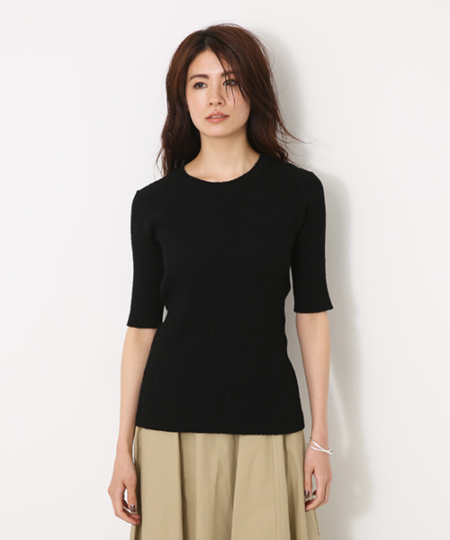 AZUL by moussy（アズールバイマウジー）の「半袖リブトップス（ニット/セーター・レディース・イエロー/グレー系その他/ブラック・MEDIUM/SMALL）」の12枚目の写真