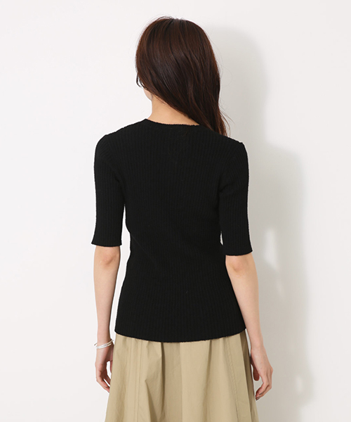 AZUL by moussy（アズールバイマウジー）の「半袖リブトップス（ニット/セーター・レディース・イエロー/グレー系その他/ブラック・MEDIUM/SMALL）」の8枚目の写真