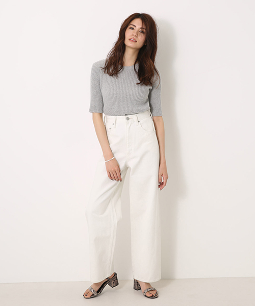 AZUL by moussy（アズールバイマウジー）の「半袖リブトップス（ニット/セーター・レディース・イエロー/グレー系その他/ブラック・MEDIUM/SMALL）」の5枚目の写真
