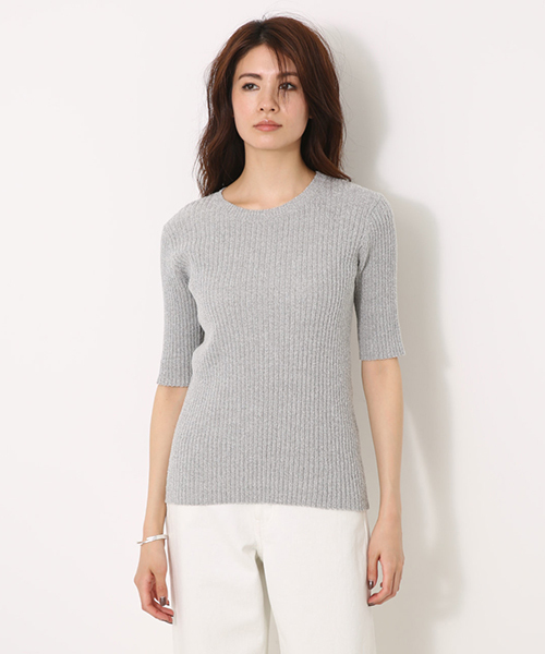 AZUL by moussy（アズールバイマウジー）の「半袖リブトップス（ニット/セーター・レディース・イエロー/グレー系その他/ブラック・MEDIUM/SMALL）」の13枚目の写真