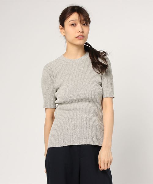 AZUL by moussy（アズールバイマウジー）の「半袖リブトップス（ニット/セーター・レディース・イエロー/グレー系その他/ブラック・MEDIUM/SMALL）」の3枚目の写真