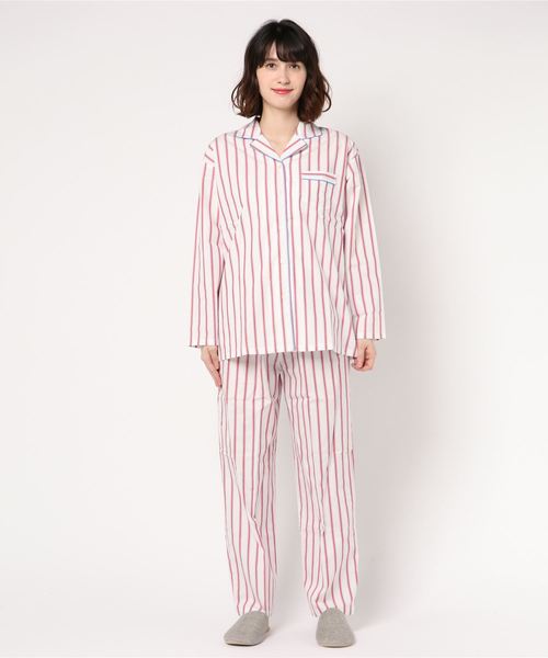 Wing ウイング の Web限定商品 綿100 ブロード生地 ストライプ柄のレディースパジャマ ルームウェア パジャマ Wear