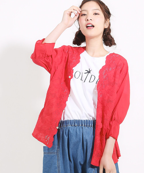 CUBE SUGAR（キューブシュガー）の「スカラップレース6分袖ブラウス（シャツ/ブラウス・レディース・ホワイト/ブラック/イエロー/レッド・M）」の4枚目の写真