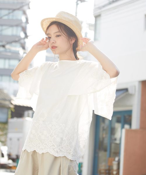 CUBE SUGAR（キューブシュガー）の「スカラップレース6分袖ブラウス（シャツ/ブラウス・レディース・ホワイト/ブラック/イエロー/レッド・M）」の7枚目の写真