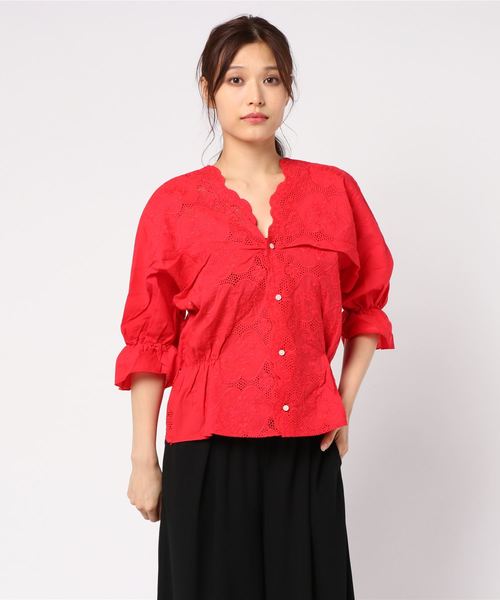 CUBE SUGAR（キューブシュガー）の「スカラップレース6分袖ブラウス（シャツ/ブラウス・レディース・ホワイト/ブラック/イエロー/レッド・M）」の19枚目の写真