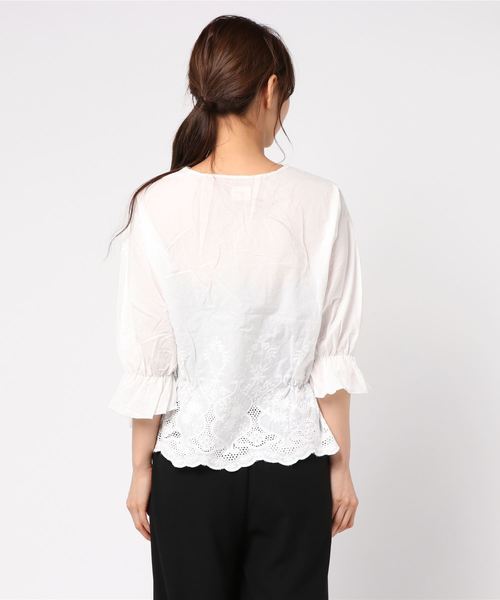 CUBE SUGAR（キューブシュガー）の「スカラップレース6分袖ブラウス（シャツ/ブラウス・レディース・ホワイト/ブラック/イエロー/レッド・M）」の6枚目の写真