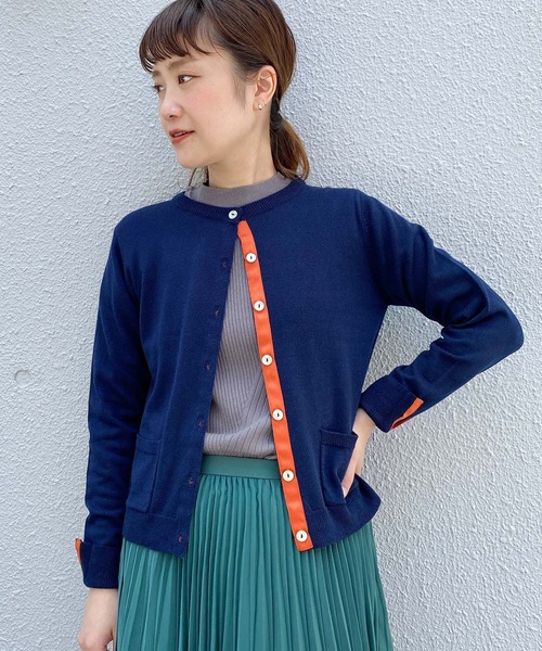 PICCIN(ピッチン)の「シェルボタンバイカラーカーディガン(カーディガン)」|ネイビー