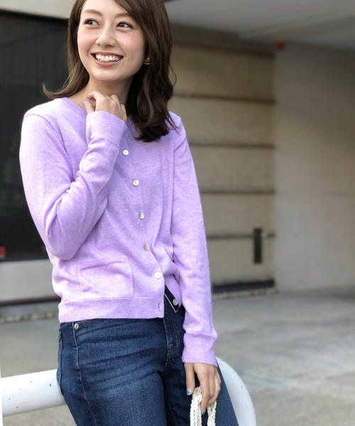 PICCIN（ピッチン）の「シェルボタンバイカラーカーディガン（カーディガン/ボレロ・レディース・ネイビー/ピンク/グリーン/アイボリー/マスタード/ラベンダー/ブラック/レッド/オフホワイト/ブルー/グレイッシュベージュ/ベビーピンク/ブラック系その他/クリーム/ライトグリーン/ライトグレー/パープル/ベージュ/レモンイエロー/グレー・MEDIUM/M）」の15枚目の写真