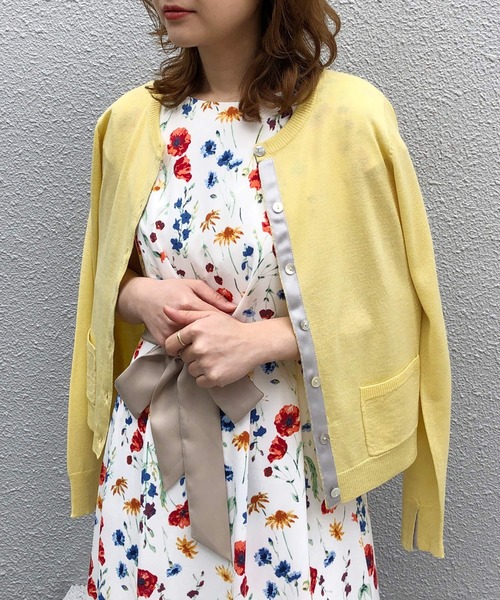 PICCIN（ピッチン）の「シェルボタンバイカラーカーディガン（カーディガン/ボレロ・レディース・ネイビー/ピンク/グリーン/アイボリー/マスタード/ラベンダー/ブラック/レッド/オフホワイト/ブルー/グレイッシュベージュ/ベビーピンク/ブラック系その他/クリーム/ライトグリーン/ライトグレー/パープル/ベージュ/レモンイエロー/グレー・MEDIUM/M）」の8枚目の写真