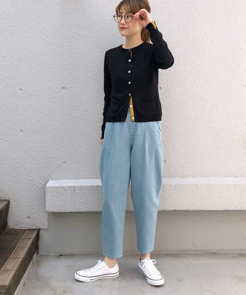 PICCIN（ピッチン）の「シェルボタンバイカラーカーディガン（カーディガン/ボレロ・レディース・ネイビー/ピンク/グリーン/アイボリー/マスタード/ラベンダー/ブラック/レッド/オフホワイト/ブルー/グレイッシュベージュ/ベビーピンク/ブラック系その他/クリーム/ライトグリーン/ライトグレー/パープル/ベージュ/レモンイエロー/グレー・MEDIUM/M）」の22枚目の写真