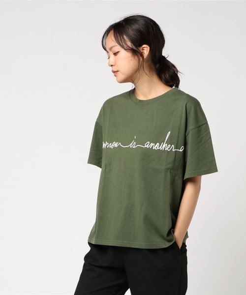 LBC（エルビーシー）の「コットンバイオ加工ワイドプリントTシャツ（Tシャツ/カットソー・レディース・ホワイト/ダークグリーン・M）」の6枚目の写真