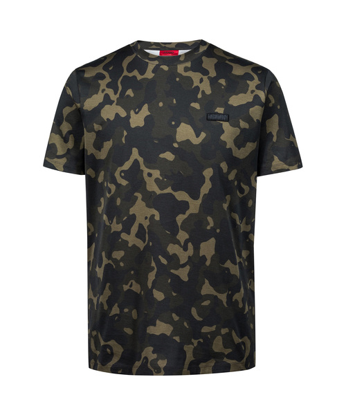HUGO(ヒューゴ)の「リラックスフィット Tシャツ イン ピュアコットン ウィズ カモフラージュプリント(Tシャツ/カットソー)」|グリーン系カモフラージュ