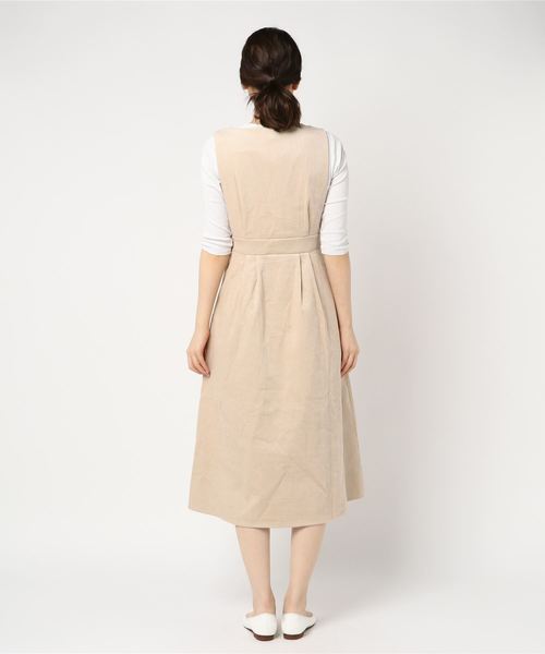 flower（フラワー）の「コーデュロイエプロンワンピース（ジャンパースカート・レディース・ブラック/アイボリー・FREE）」の4枚目の写真